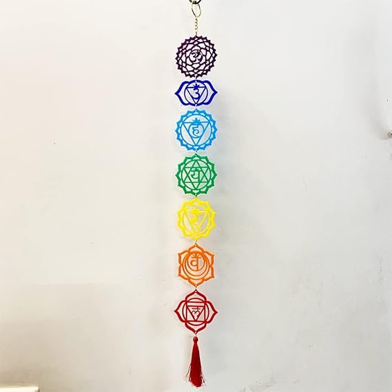 7 chakra acrylic yoga meditation wall hanging | best for reiki healing | wall hanging for home, car & door/office hanging for good luck and positive energy | positive vibes