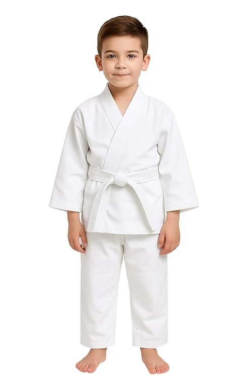 kids martial arts uniform, white cotton training gi with belt