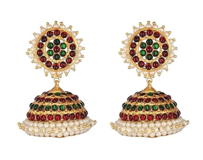bharatanatyam kemp temple indian jewelry earrings classical dance jewelry colorful and designer traditional jhumka.