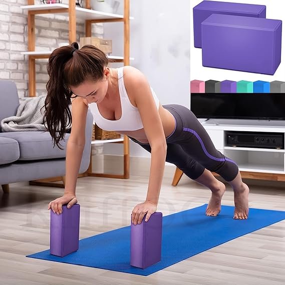 yoga blocks high density foam yoga block bricks set of 2 for men women, eva foam pilates fitness stretching aid balance health sports gym exercise block odour resistant and moisture proof