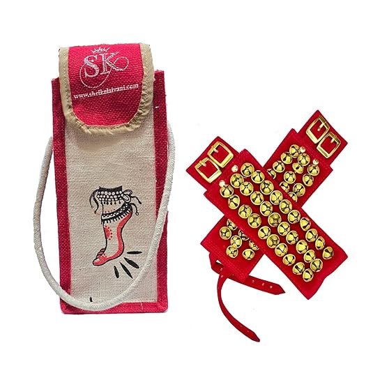 shri kalaivani brass ghungroo ankle bells velvet pad for classical kathak dance with adjustable strap maroon